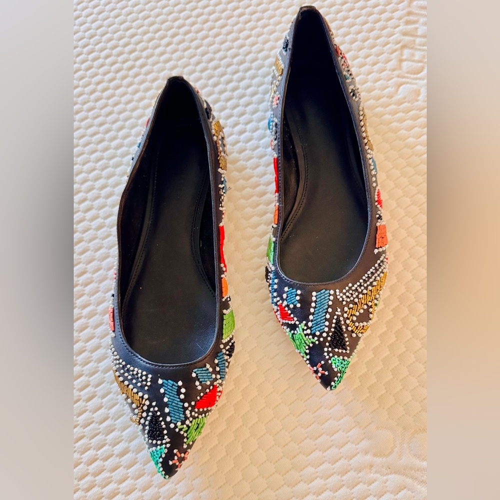 MICHAEL KORS MK Mila Party Colorful Beaded Black Leather Pointed Toe Flats - Picture 5 of 11